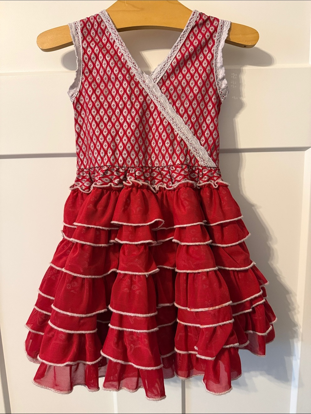 Mustard Pie Burgundy and Gray Ruffled Baby Toddler Girls' Dress with Lace Trim